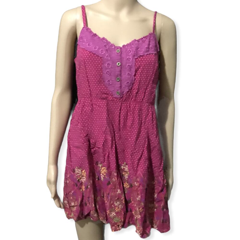 Free People Magenta Pink Floral Polka Dot Sleeveless Tunic Dress M